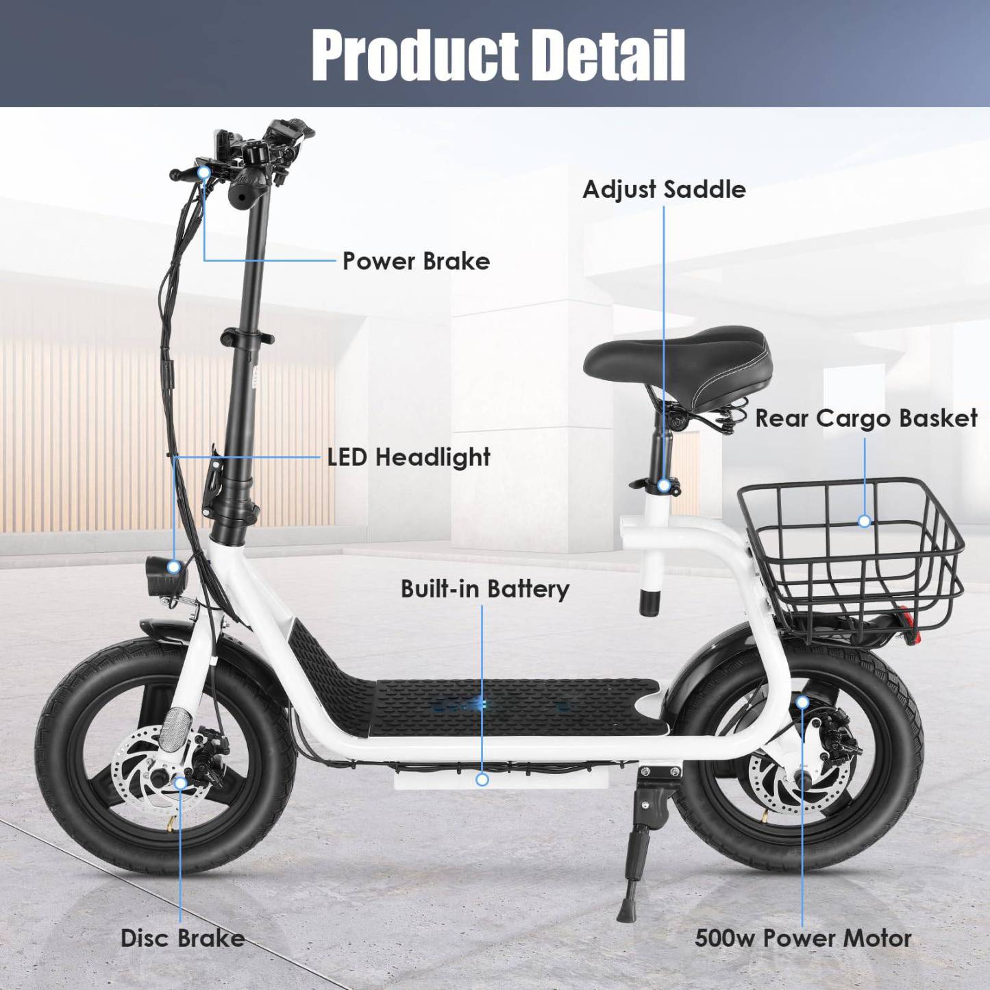 Caroma 350W(Peak 560W) Electric Scooter with Seat