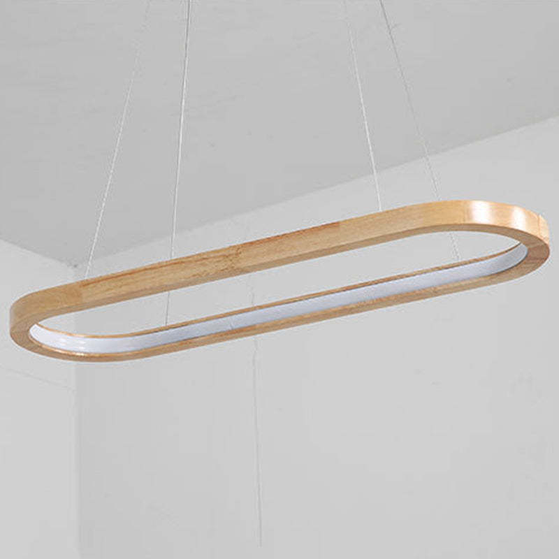 Nordic Log Wooden Led Strip Linear Pendant Lamp For Dining Room