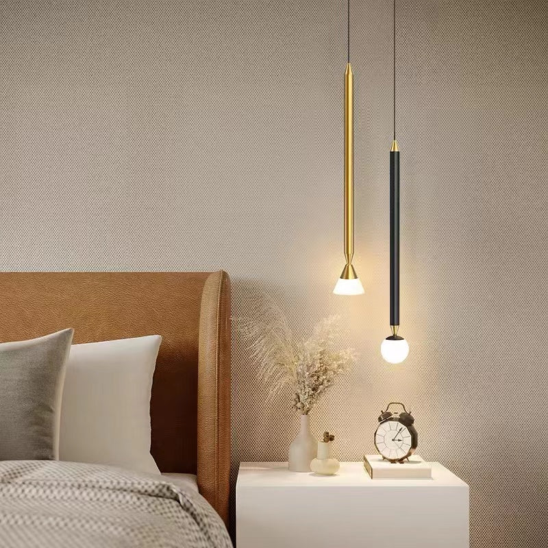 Nordic Minimalism Brass Matel Style Bedside Chandelier Line Pendant Lamp