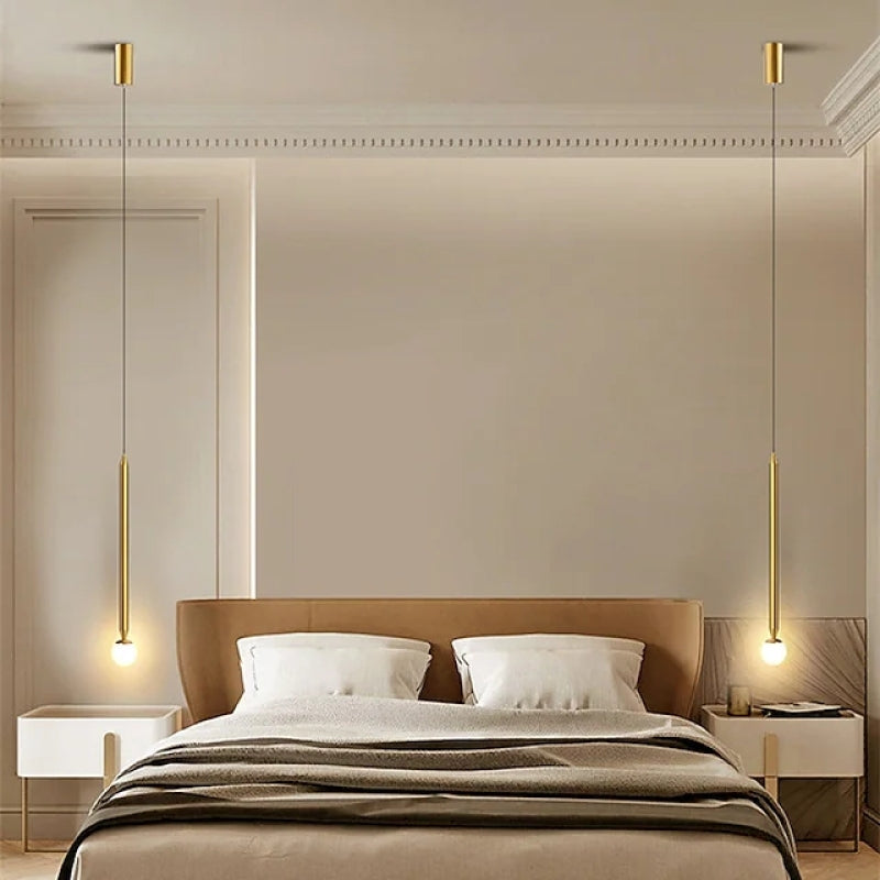 Nordic Minimalism Brass Matel Style Bedside Chandelier Line Pendant Lamp