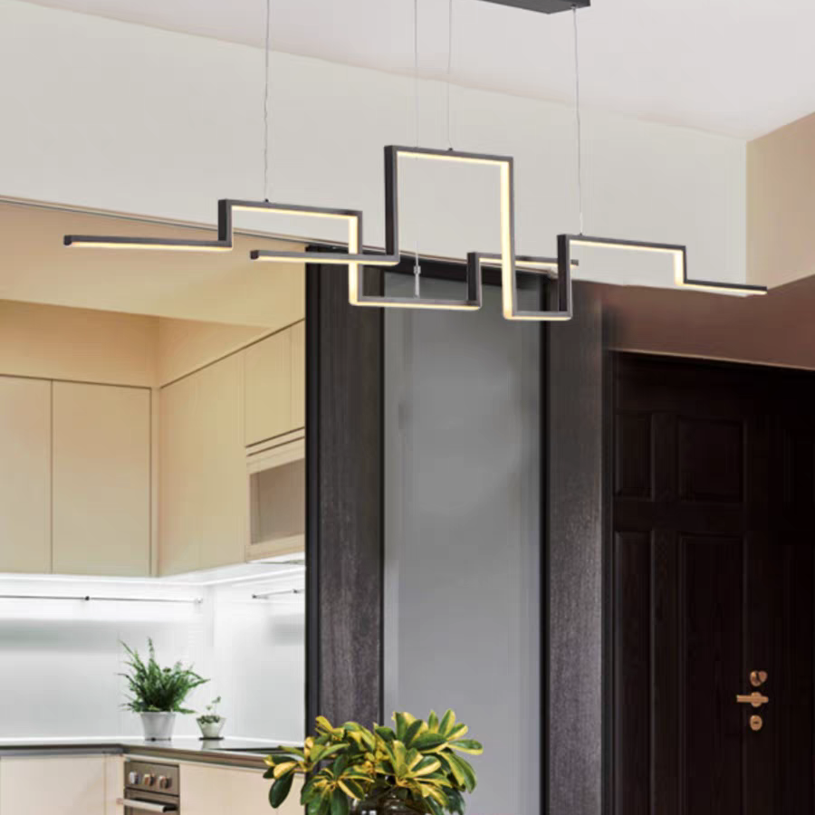 Nordic Geometry Black LED Chandelier Linear Simple Pendant Lighting