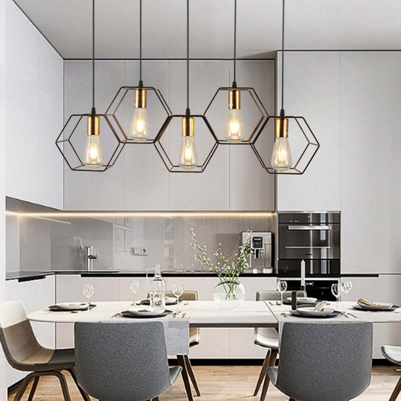 Modern Linear Iron Frame Pendant Light for Dining Room