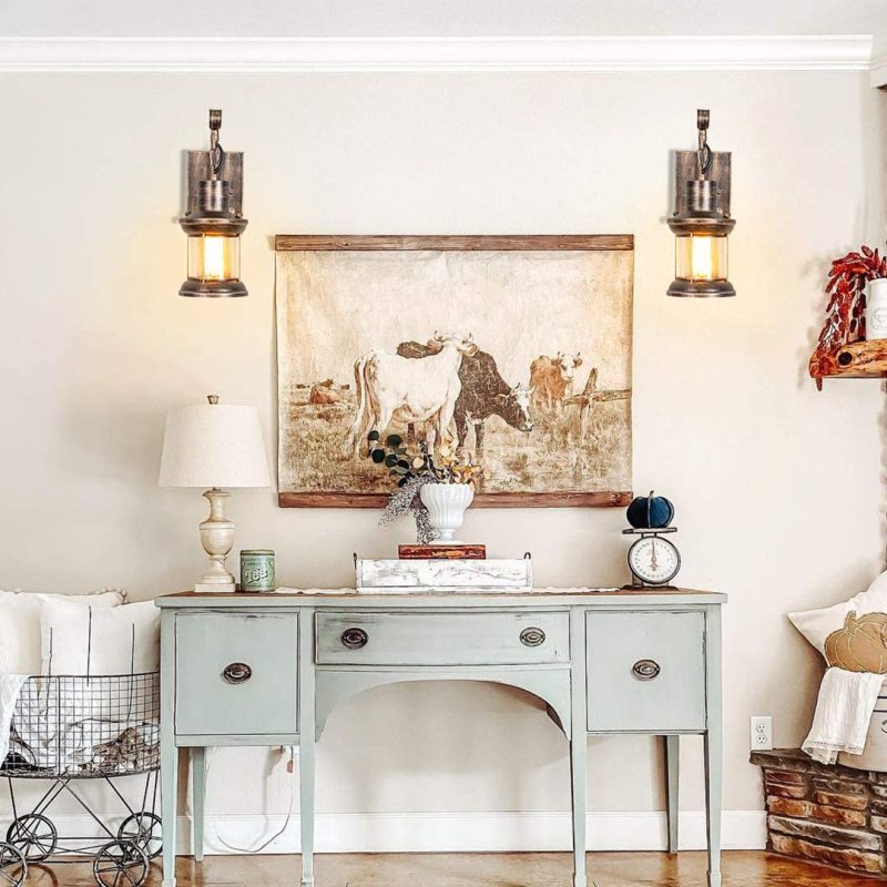 Industrial Style Indoor Retro Wall Lamp Glass  Lampshade Farmhouse Bedroom Living Room Coffee Shop