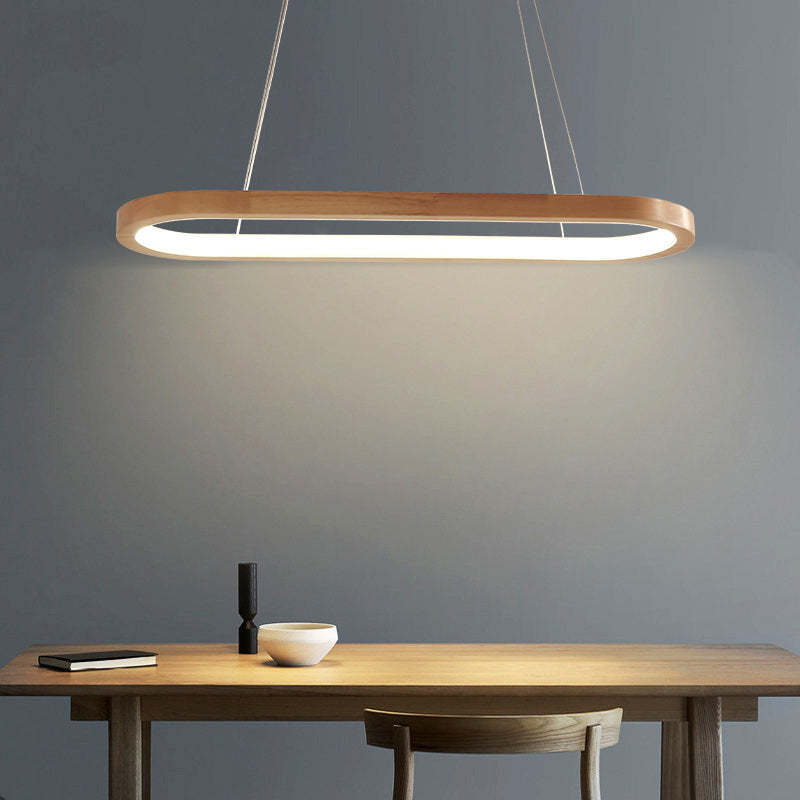 Nordic Log Wooden Led Strip Linear Pendant Lamp For Dining Room