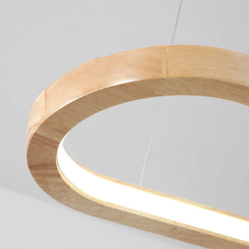 Nordic Log Wooden Led Strip Linear Pendant Lamp For Dining Room