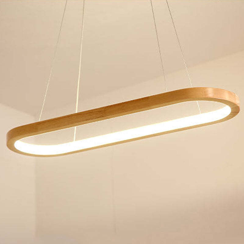 Nordic Log Wooden Led Strip Linear Pendant Lamp For Dining Room