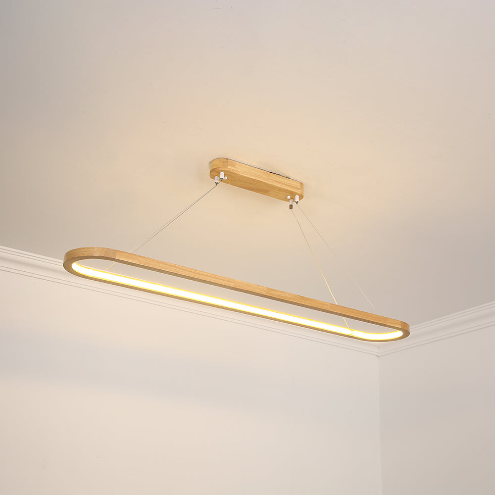 Nordic Log Wooden Led Strip Linear Pendant Lamp For Dining Room