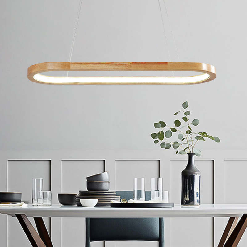 Nordic Log Wooden Led Strip Linear Pendant Lamp For Dining Room