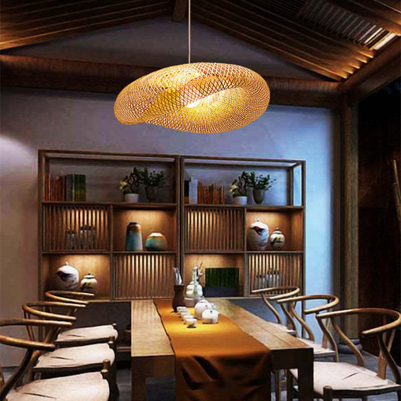 Zen Boho Style Natural Rattan Bamboo Pendant For Bedroom, Living Room, Dining Room