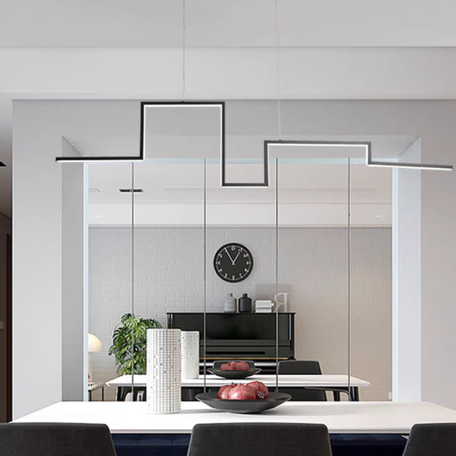 Nordic Geometry Black LED Chandelier Linear Simple Pendant Lighting