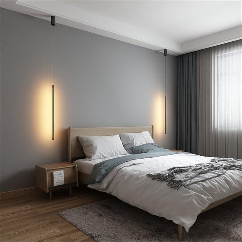 Minimalist LED Pendant Lights Beside Lamp Bedroom Scene