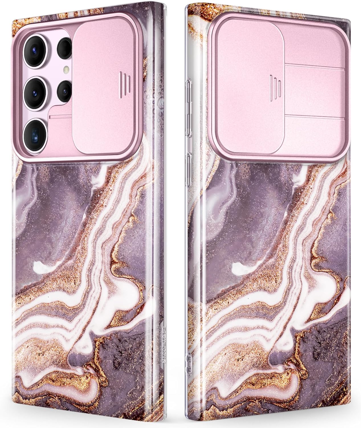 Samsung Galaxy S24 Ultra Case with Slide Camera Cover+Screen Protector, [Military Grade Shockproof] Marble Protective Phone Case for S24 Ultra 5G 6.8"