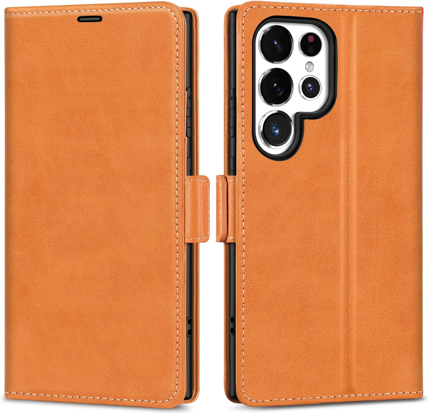 Phone case for Galaxy S24 Ultra 5G 6.8", Genuine Leather S24 Ultra Wallet Folio Case Magnetic Closure RFID Blocking Card Slot Kickstand Protective Case Compatible with Galaxy S24 Ultra 2024