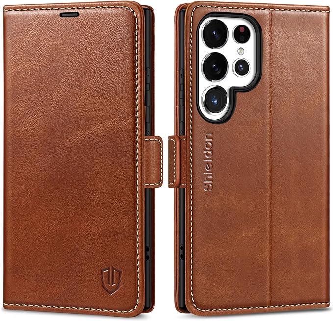 Phone case for Galaxy S24 Ultra 5G 6.8", Genuine Leather S24 Ultra Wallet Folio Case Magnetic Closure RFID Blocking Card Slot Kickstand Protective Case Compatible with Galaxy S24 Ultra 2024