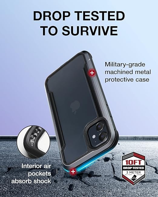 Raptic Shield for iPhone 11 Case, Shockproof Protective Clear Case, Military 10ft Drop Tested, Durable Aluminum Frame, Anti-Yellowing Technology Case for iPhone 11, Black