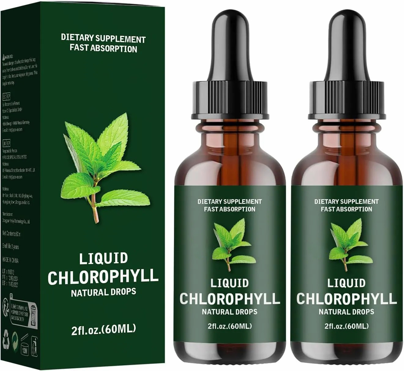 2pc Chlorophyll Drops, Chlorophyll Drops Used for Detoxification in The Body, Enhancing The Skin, Enhancing Energy and Supporting Immune System with Liquid Chlorophyll