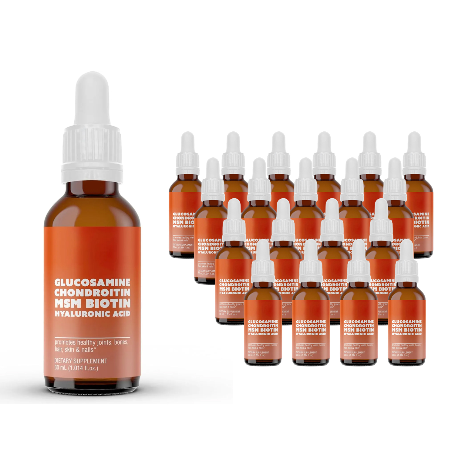 Liquid Glucosamine, Chondroitin, MSM, Biotin, Hyaluronic Acid All in one - Black Glass Dropper - Good Health of Joints, Bones, Hair, Skin and Nails