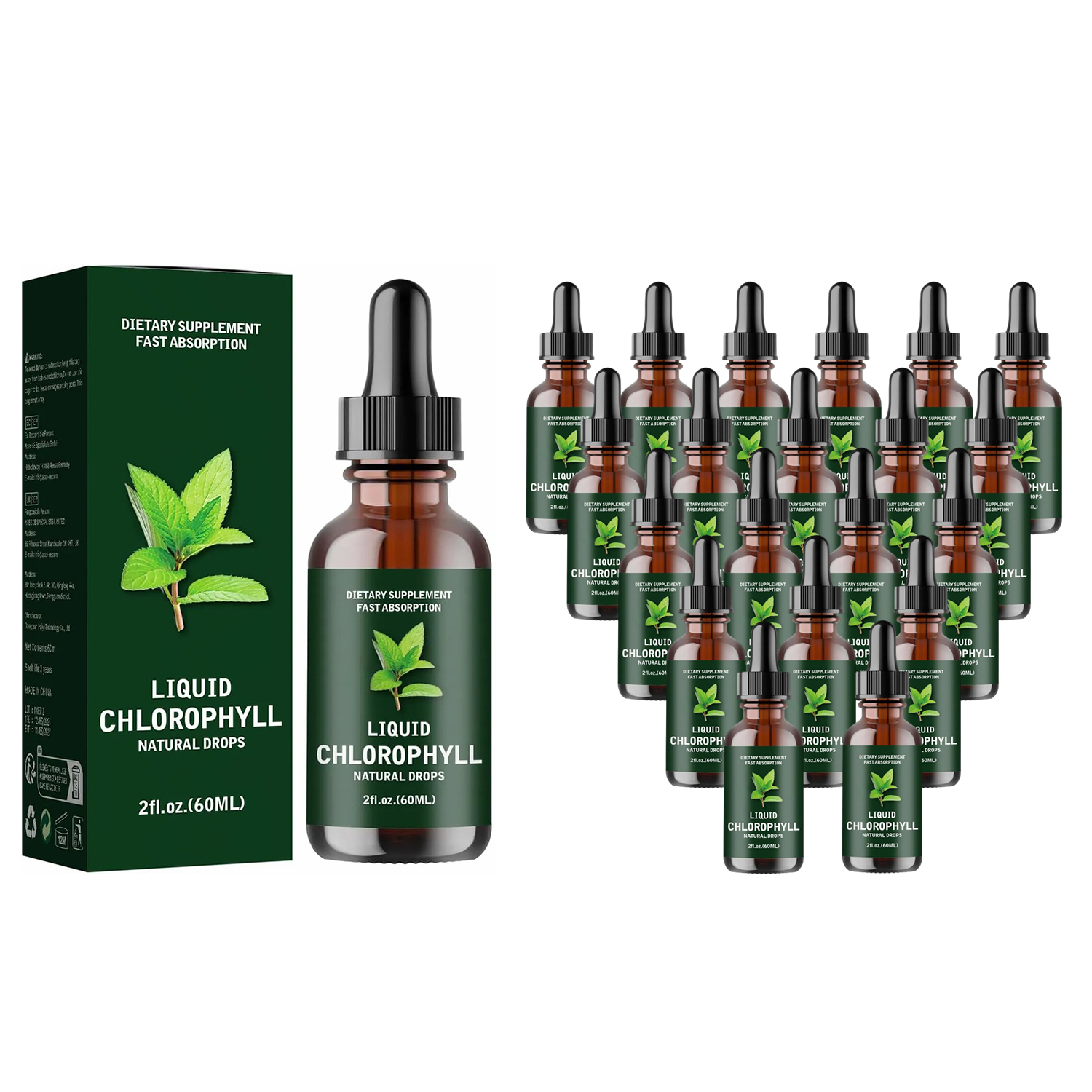 2pc Chlorophyll Drops, Chlorophyll Drops Used for Detoxification in The Body, Enhancing The Skin, Enhancing Energy and Supporting Immune System with Liquid Chlorophyll