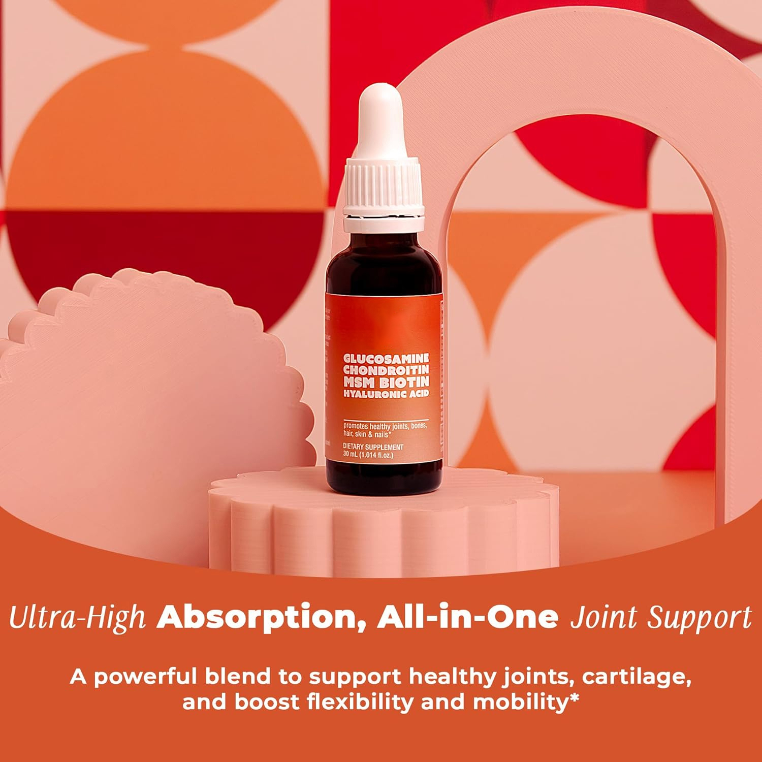 Liquid Glucosamine, Chondroitin, MSM, Biotin, Hyaluronic Acid All in one - Black Glass Dropper - Good Health of Joints, Bones, Hair, Skin and Nails