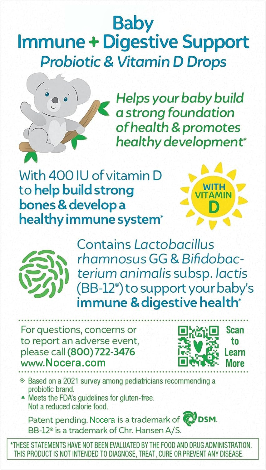 Probiotics + Vitamin D Drops, Promotes Development of Healthy Immune & Digestive Systems in Babies & Infants*, with Vitamin D, Gluten Free & Non-GMO, 9ml