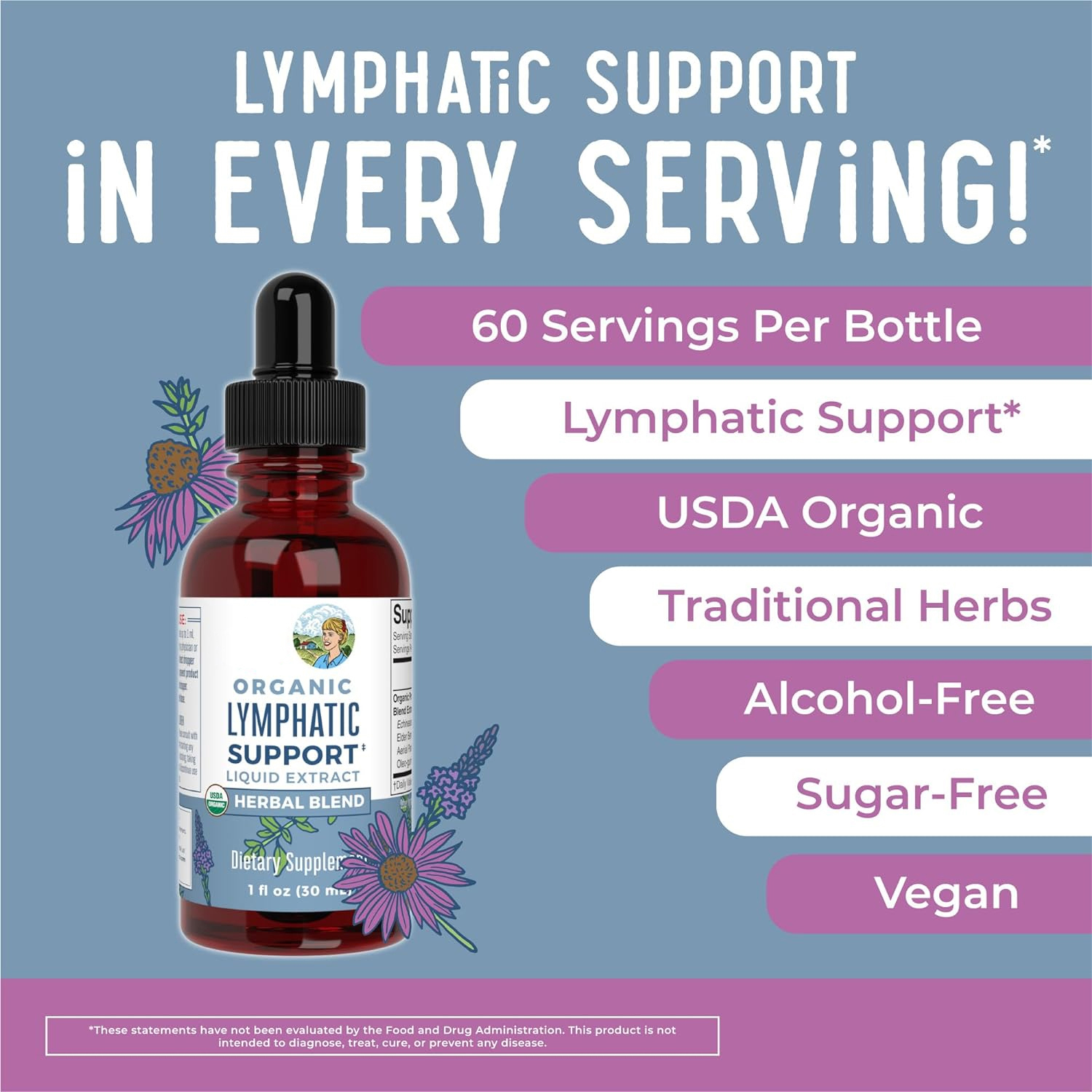 Lymphatic Support Drops | USDA Organic Lymphatic Cleanse for Immune Support | Lymphatic Support Supplement with Echinacea & Elderberry | Antioxidant & Immune Defense | Vegan | Non-GMO | 30 Servings