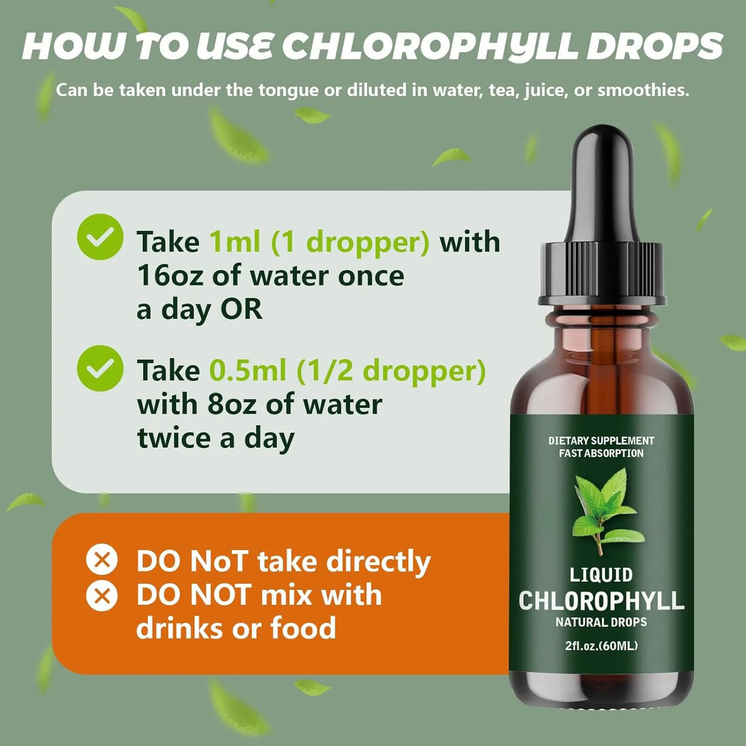 2pc Chlorophyll Drops, Chlorophyll Drops Used for Detoxification in The Body, Enhancing The Skin, Enhancing Energy and Supporting Immune System with Liquid Chlorophyll