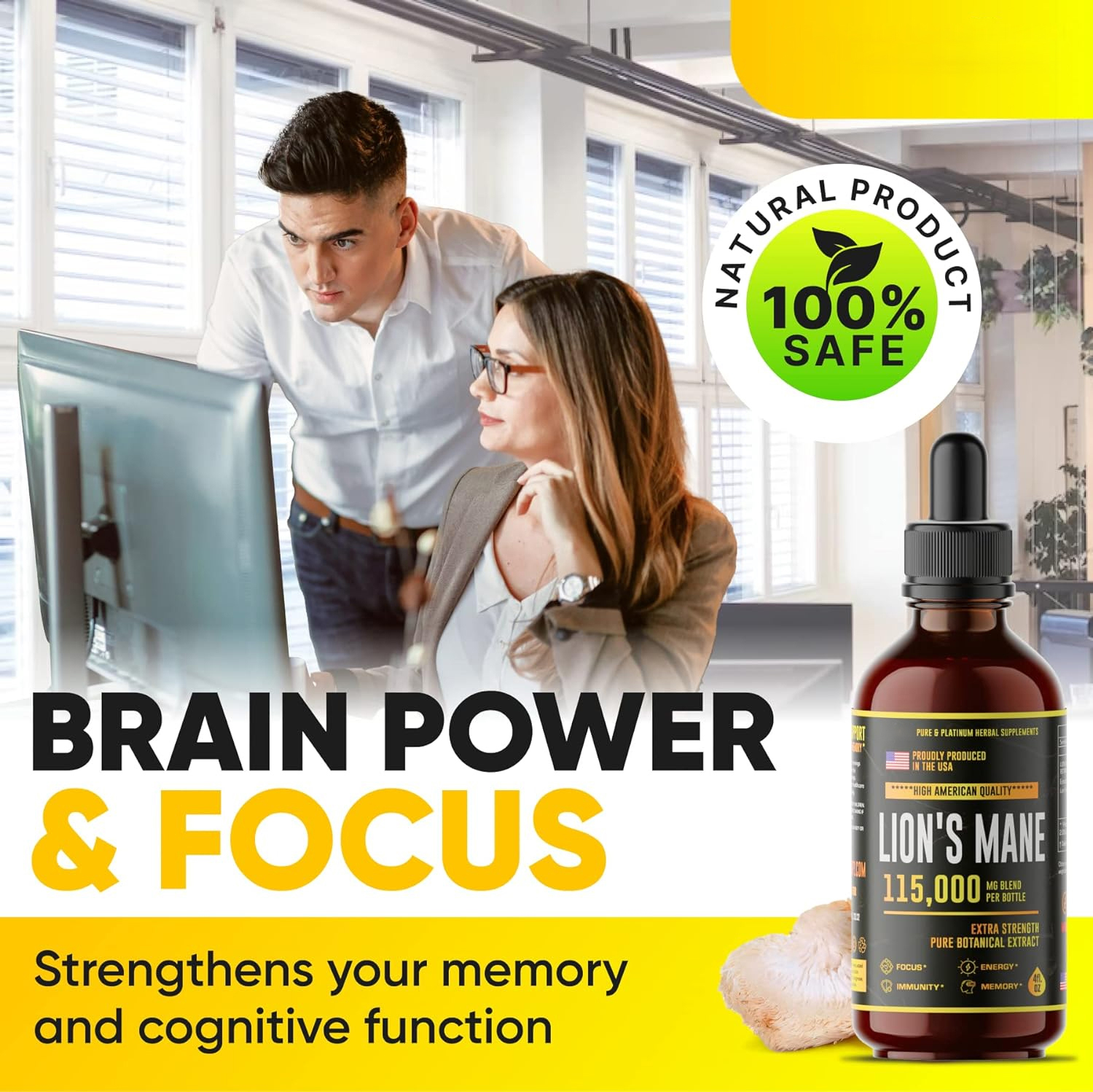 Lions Mane - Lions Mane Mushroom Supplement- Lions Mane Tincture - Natural Immune Support - Lions Mane Tincture for Memory, Focus & Clarity - Daily Mushroom Supplement - Vegan