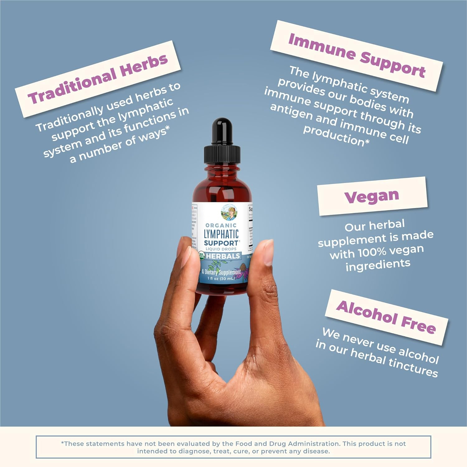 Lymphatic Support Drops | USDA Organic Lymphatic Cleanse for Immune Support | Lymphatic Support Supplement with Echinacea & Elderberry | Antioxidant & Immune Defense | Vegan | Non-GMO | 30 Servings