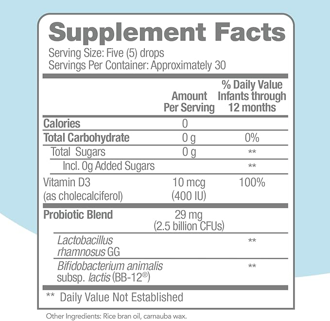 Probiotics + Vitamin D Drops, Promotes Development of Healthy Immune & Digestive Systems in Babies & Infants*, with Vitamin D, Gluten Free & Non-GMO, 9ml