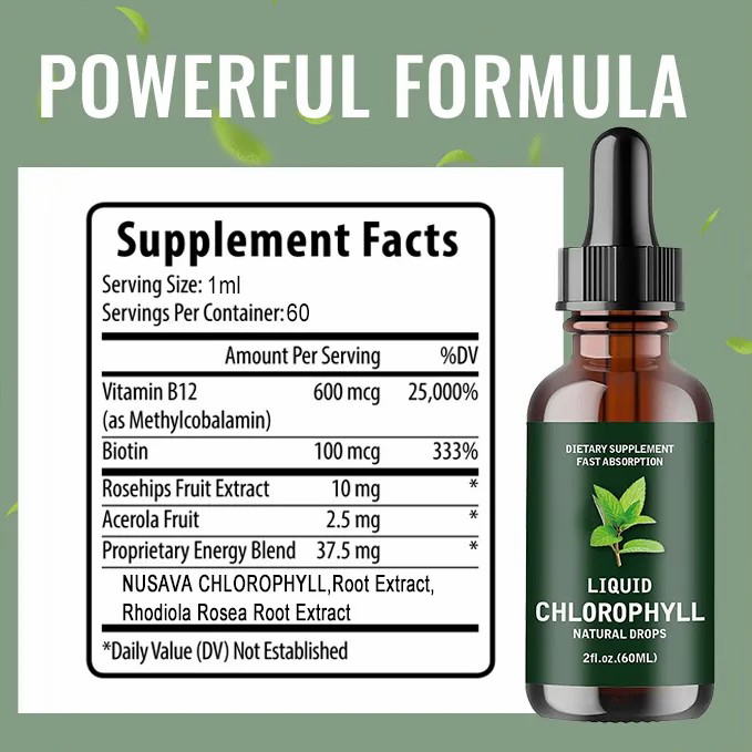 2pc Chlorophyll Drops, Chlorophyll Drops Used for Detoxification in The Body, Enhancing The Skin, Enhancing Energy and Supporting Immune System with Liquid Chlorophyll