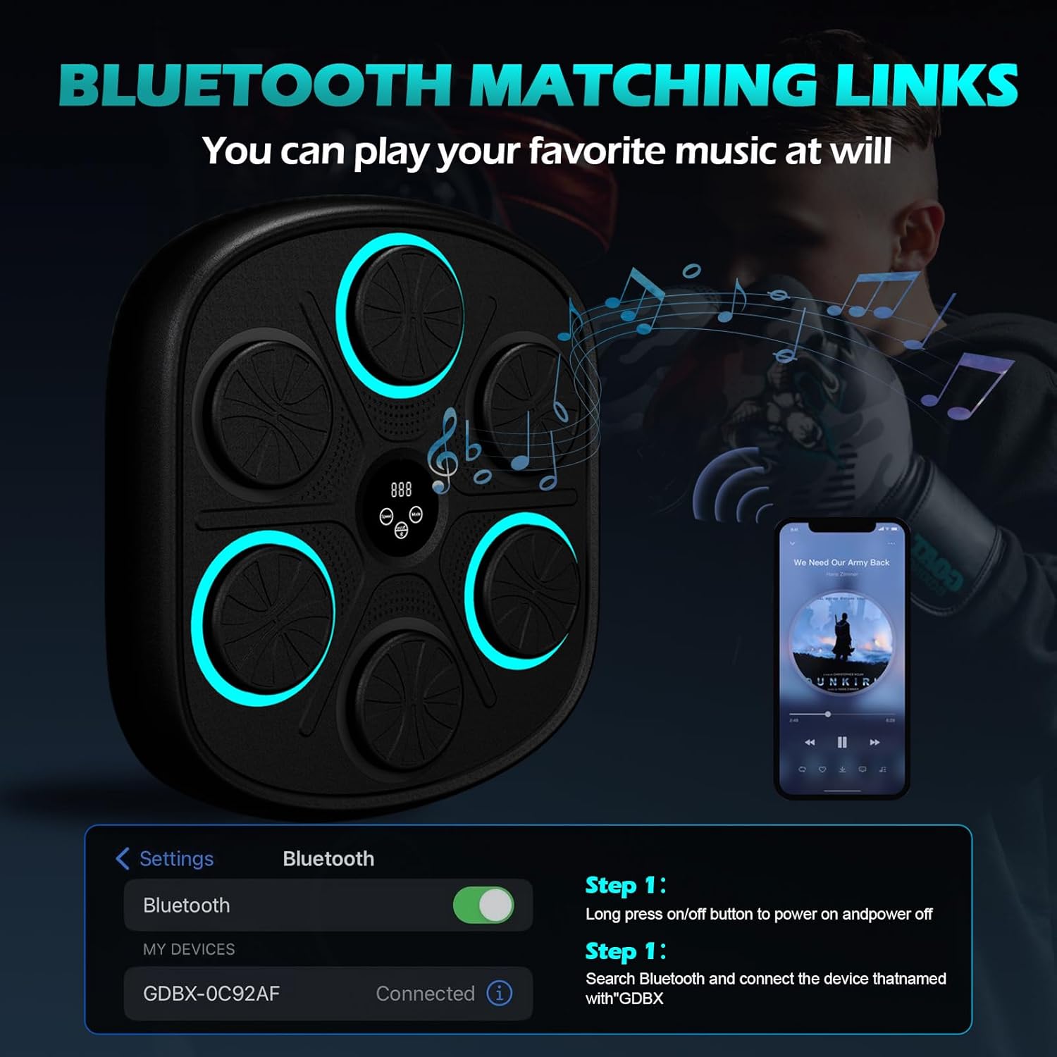 Smart Music Boxing Machine for Adults and Kids, Wall-Mounted Interactive Trainer with LED Display, 9 Modes & 9 Speeds, Perfect for Home Fitness and Stress Relief