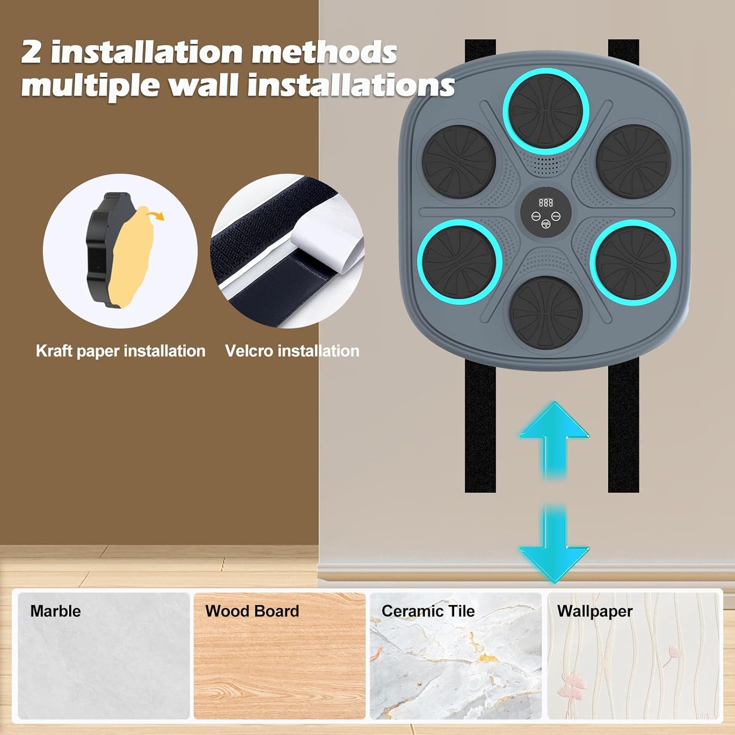 Smart Music Boxing Machine for Adults and Kids, Wall-Mounted Interactive Trainer with LED Display, 9 Modes & 9 Speeds, Perfect for Home Fitness and Stress Relief