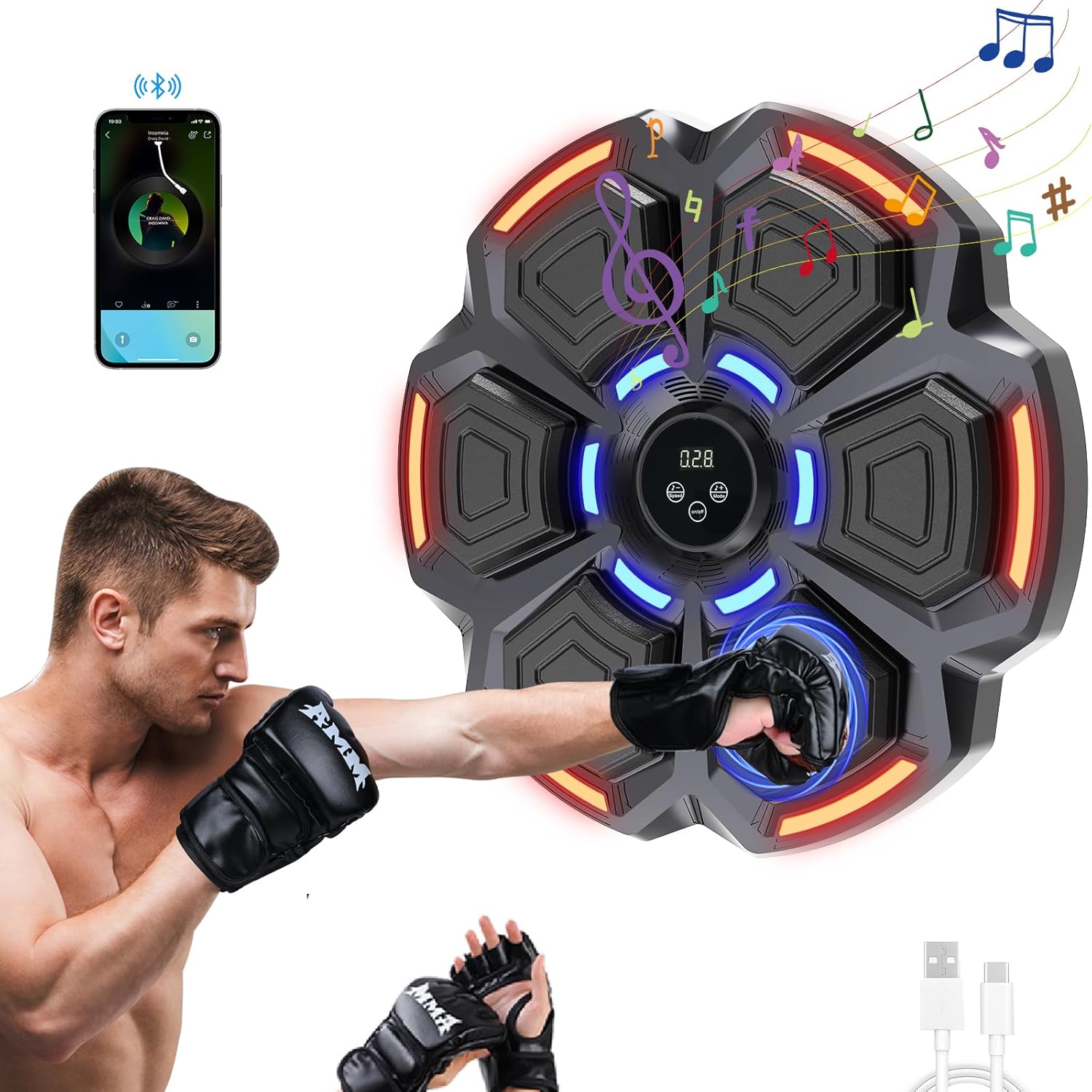 Music Boxing Machine for Adults, Bluetooth Music Punching Machine with Gloves