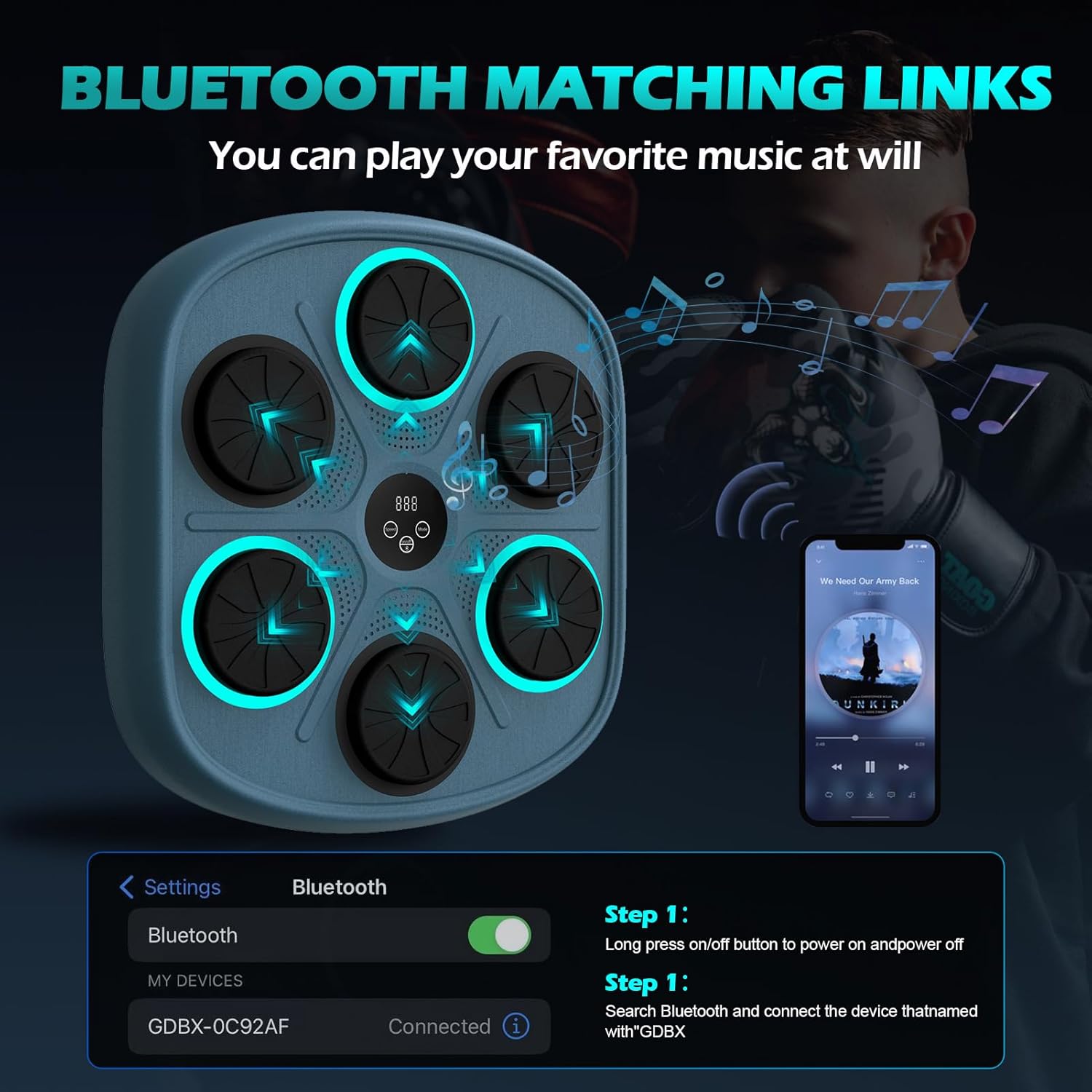 Smart Music Boxing Machine for Adults and Kids, Wall-Mounted Interactive Trainer with LED Display, 9 Modes & 9 Speeds, Perfect for Home Fitness and Stress Relief