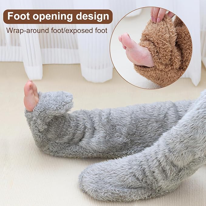 Women's Fuzzy Thigh high Socks Over Knee High Winter Indoor Sleeping Fluffy Long Leg Warmers