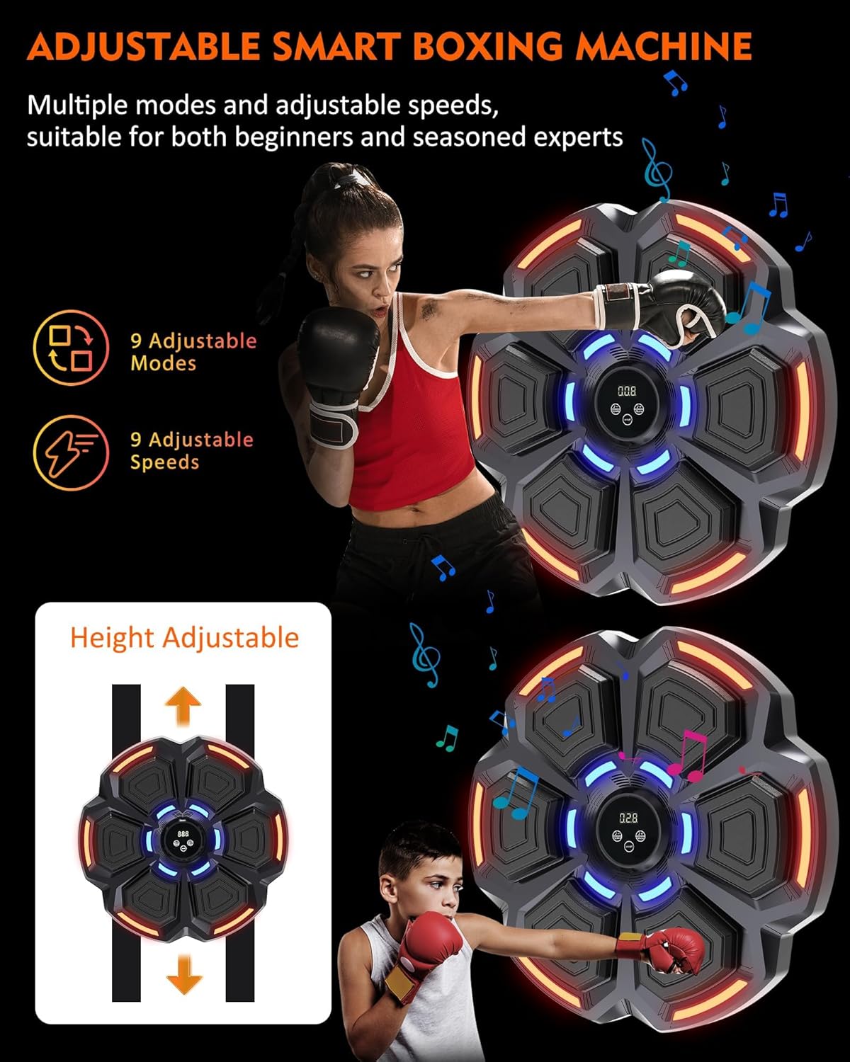 Music Boxing Machine for Adults, Bluetooth Music Punching Machine with Gloves