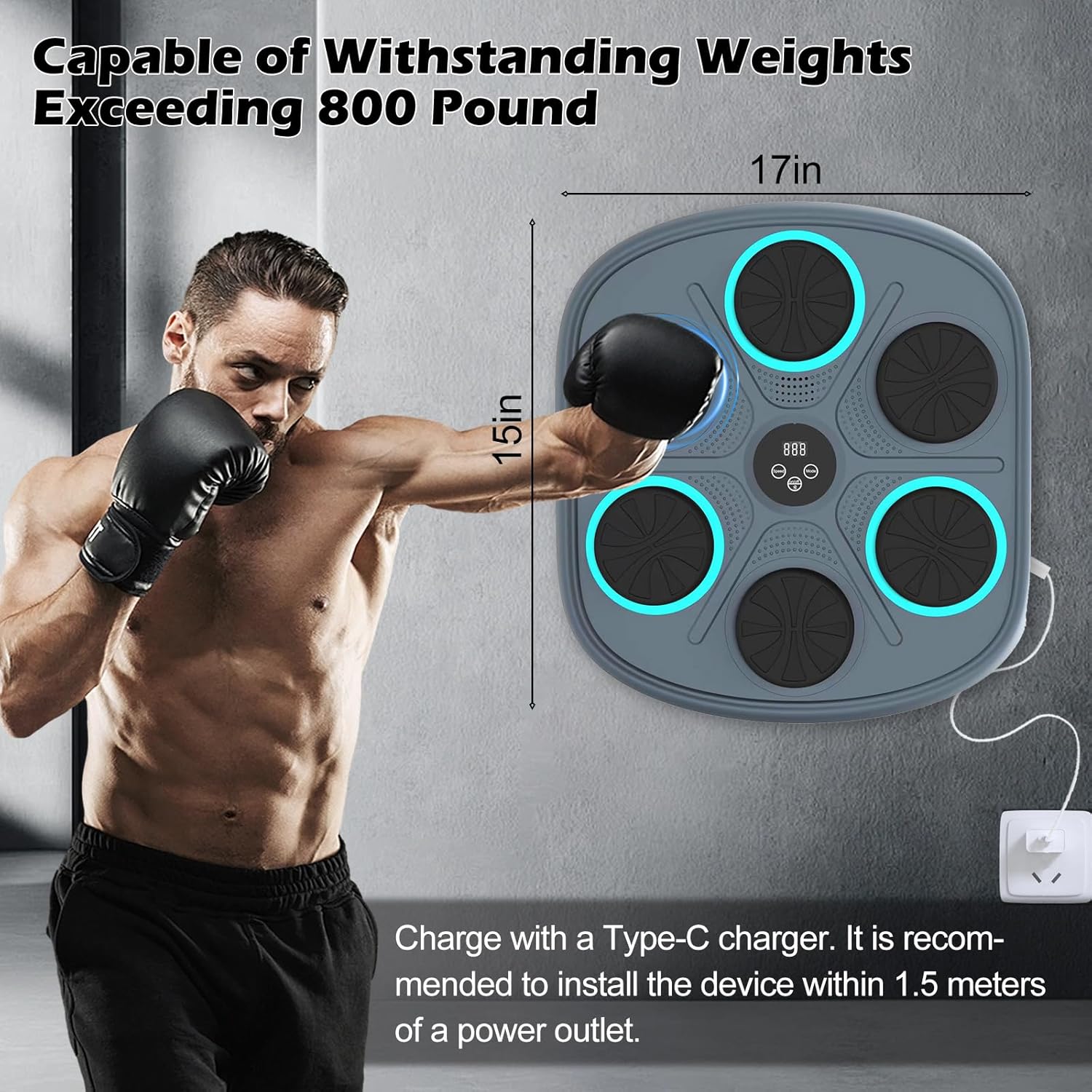 Smart Music Boxing Machine for Adults and Kids, Wall-Mounted Interactive Trainer with LED Display, 9 Modes & 9 Speeds, Perfect for Home Fitness and Stress Relief