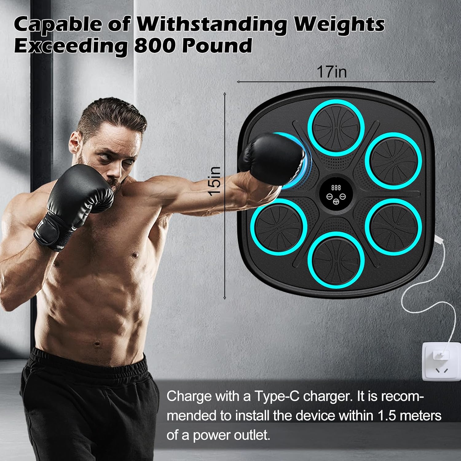 Smart Music Boxing Machine for Adults and Kids, Wall-Mounted Interactive Trainer with LED Display, 9 Modes & 9 Speeds, Perfect for Home Fitness and Stress Relief