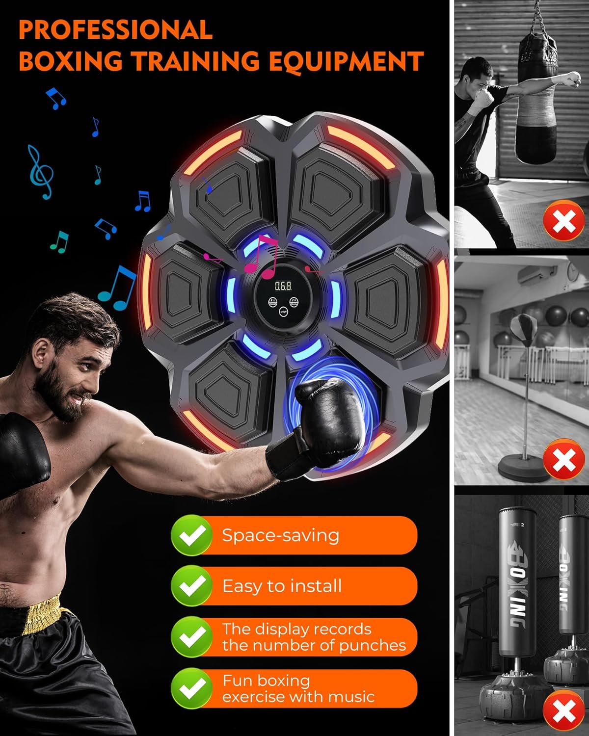 Music Boxing Machine for Adults, Bluetooth Music Punching Machine with Gloves
