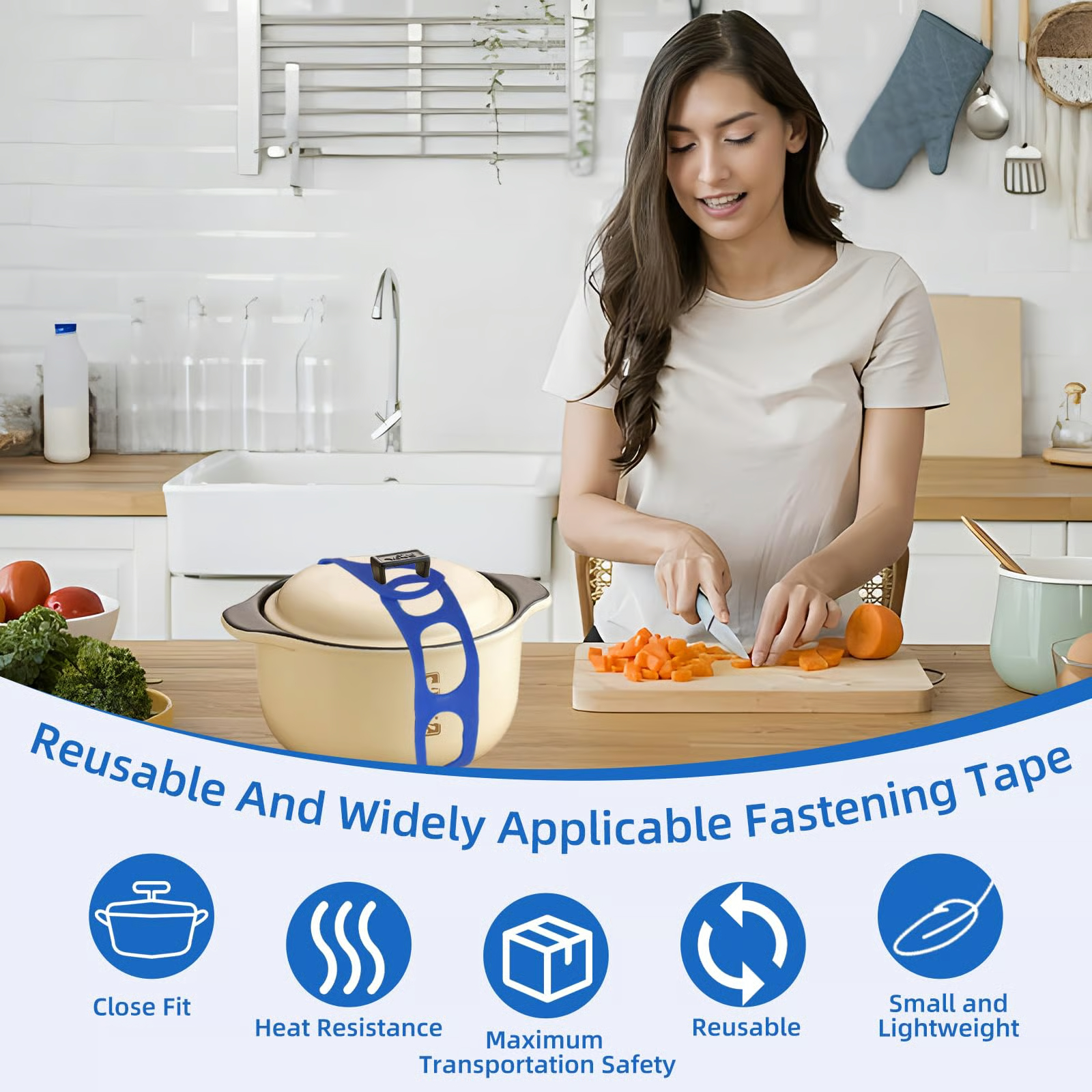 Universal Silicone Pot Lid Latch Strap – Spill-Proof Cookware Fastener for Travel & Picnics