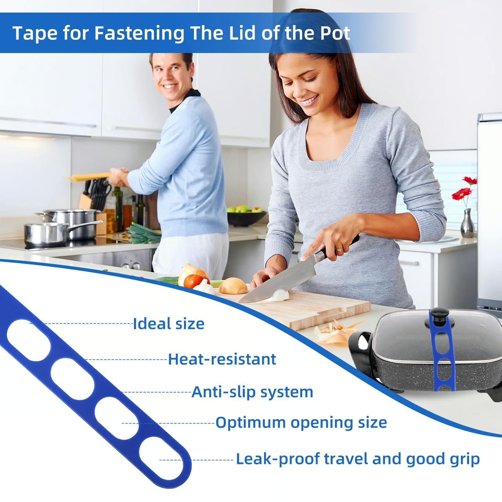 Universal Silicone Pot Lid Latch Strap – Spill-Proof Cookware Fastener for Travel & Picnics