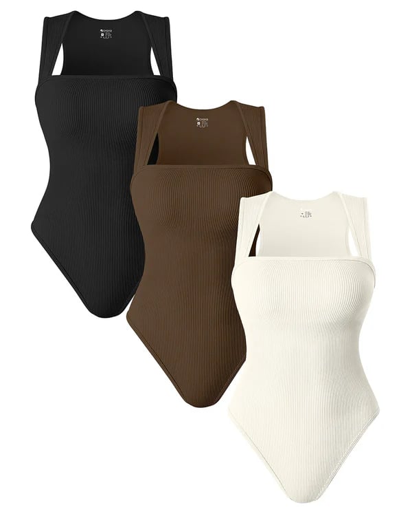 BOTTOM PRICE TODAY![3 Pieces] Square Neck Sleeveless Bodysuits