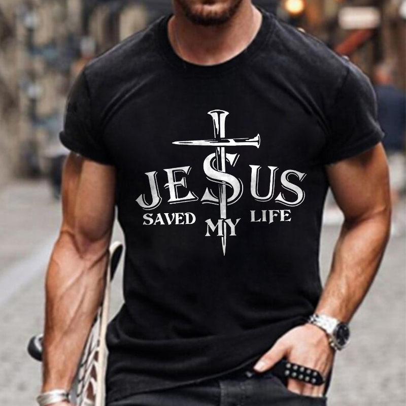 Jesus Saved My Life Printed Men's T-shirt
