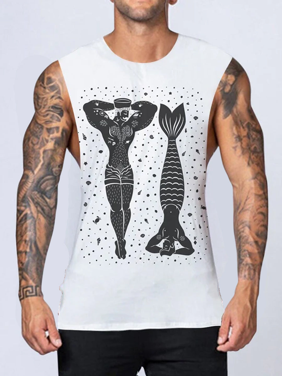 Fun Merman Lgbt Print Crew Neck Tank Top