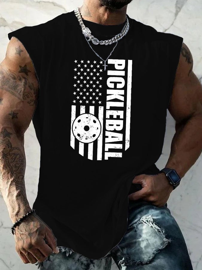 Men's Pickleball Flag Print Casual Tank Top