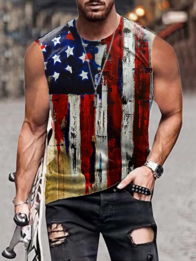 Men's 4th Of July Oil Painting America Flag Print Tank Top