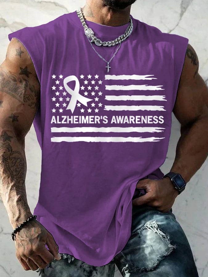 Men's America Flag Alzheimer's Awareness Support Tank Top
