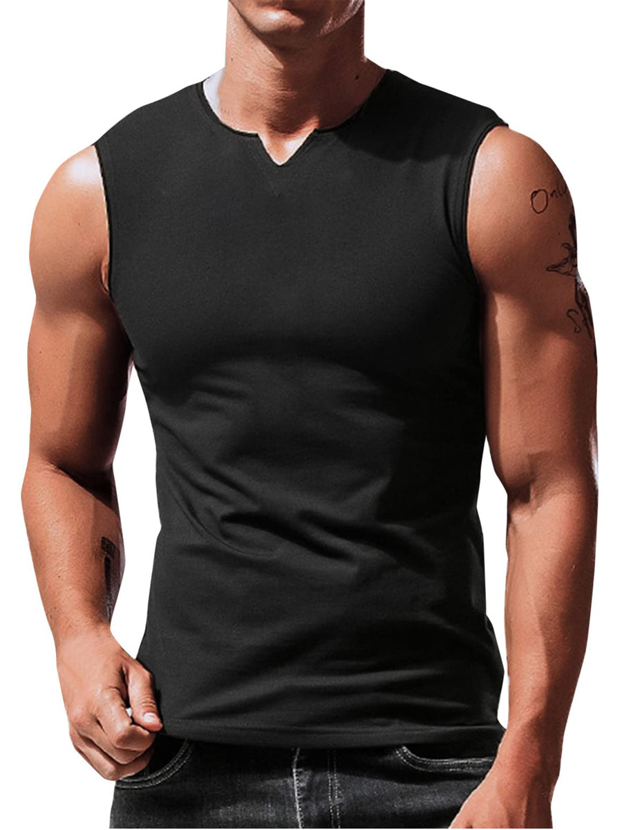 Men's Solid Color Casual Sports Gym Small V Neck Sleeveless Tank Top