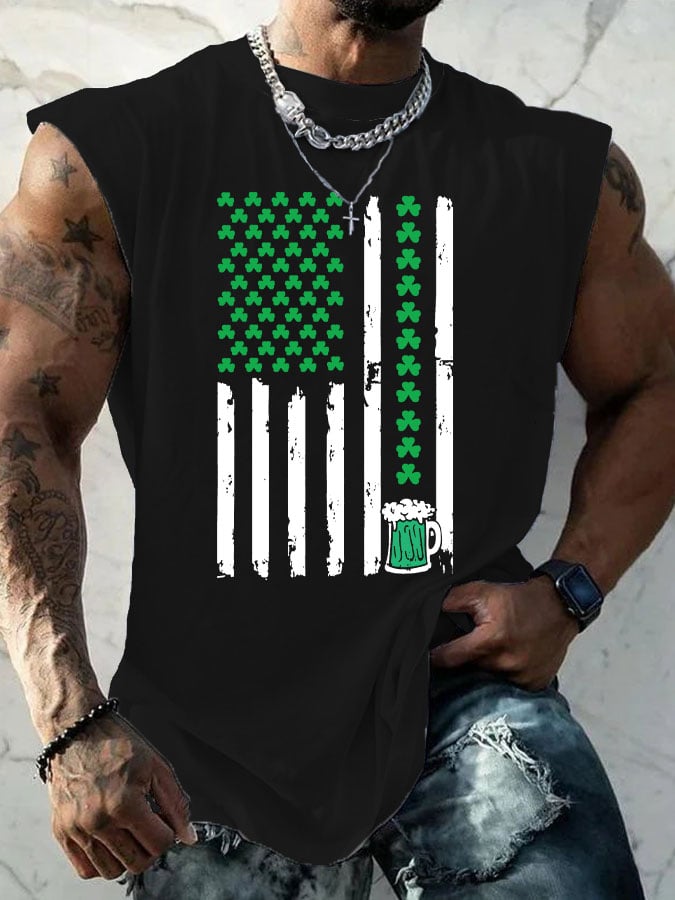 Men's St. Patrick's Shamrock Oktoberfest Flag Print Casual Tank Top