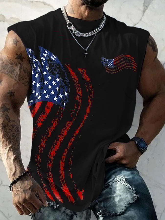 Men's Flag Print Sleeveless Tank Top
